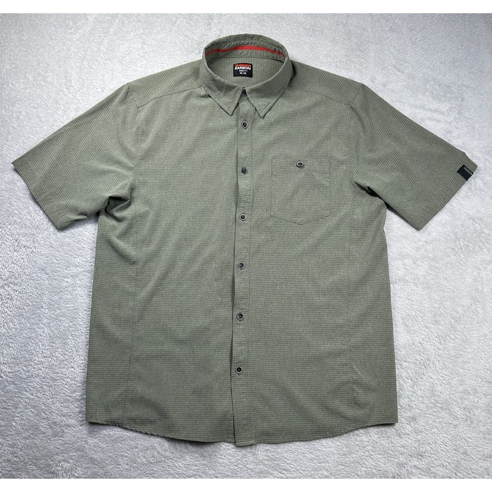 Karbon Button Down Shirt Mens Medium Olive Green Technical Stretch Short Sleeve